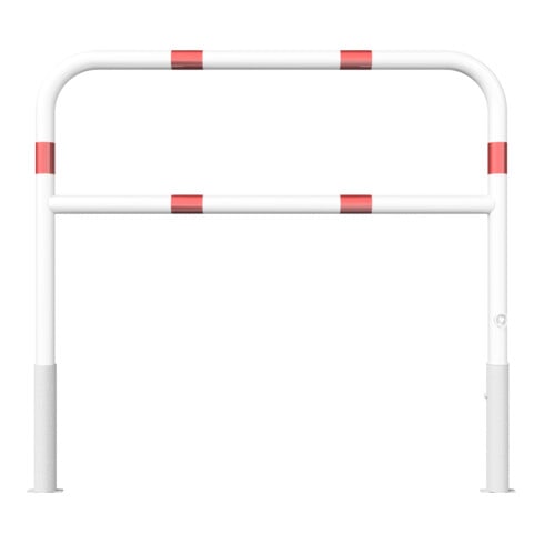 Schake Abweisebügel Ø 60mm, Breite 1500 mm, Höhe Überflur 1000 mm, herausnehmbar + Dreikantverschluß + Querholm + Bodenhülsen, beschichtet, weiß / rot