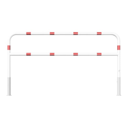 Schake Abweisebügel Ø 60mm, Breite 2500 mm, Höhe Überflur 1000 mm, herausnehmbar + Dreikantverschluß + Querholm + Bodenhülsen, beschichtet, weiß / rot