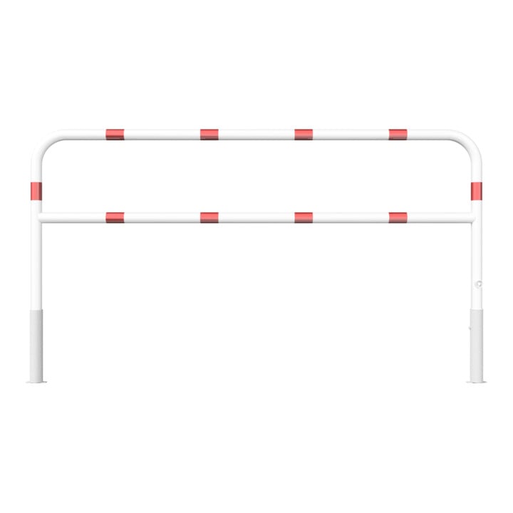 Schake Abweisebügel Ø 60mm, Breite 2500 mm, Höhe Überflur 1000 mm, herausnehmbar + Dreikantverschluß + Querholm + Bodenhülsen, beschichtet, weiß / rot