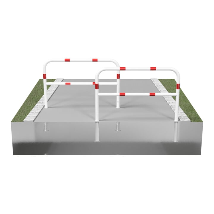 Schake Abweisebügel Ø 60mm, Breite 2500 mm, Höhe Überflur 1000 mm, ohne Querholm, herausnehmbar + Dreikantverschluß incl. Bodenhülsen