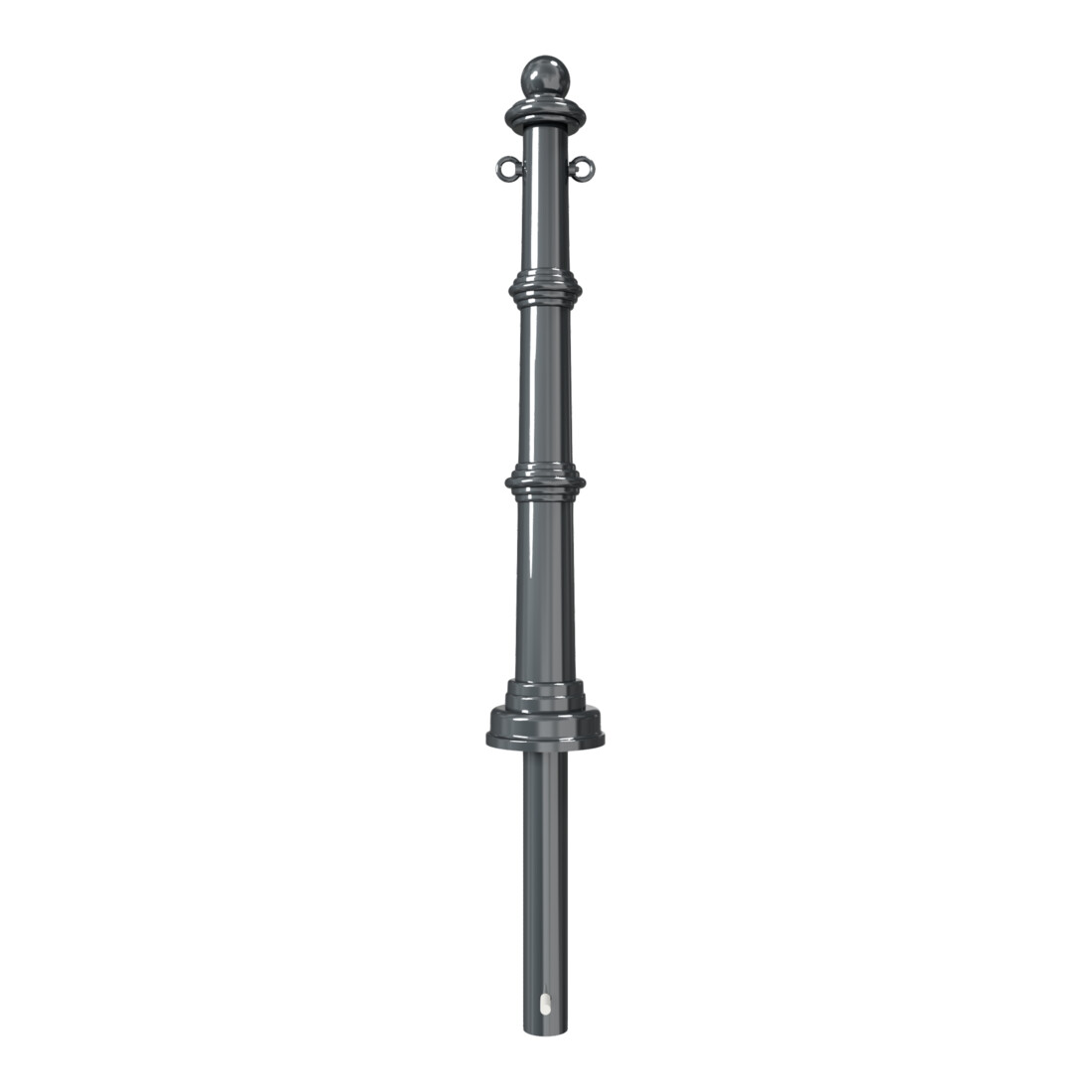 Schake Alu Stilpfosten Typ 495B+2, ortsfest, ca. 900 mm Überflur, m. Erdanker anthrazitgrau, beschichtet, + 2 Ösen