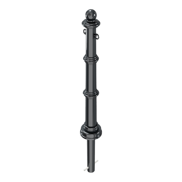 Schake Alu Stilpfosten Typ 495B+2, ortsfest, ca. 900 mm Überflur, m. Erdanker anthrazitgrau, beschichtet, + 2 Ösen