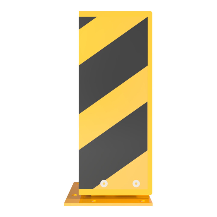 Schake Anfahrschutz, elastisch Stahlblech 6mm stark, gelb, beschichtet, + schwarzen Streifen, zum Aufdüben Höhe: 400 mm Schenkellänge: 160 mm Neigungswinkel: 15°