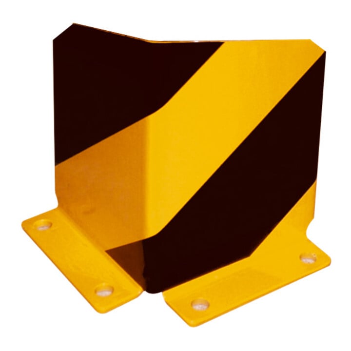 Set Schake Anfahrschutzwinkel, standard Stahlblech 5mm, gelb, beschichtet, + schwarzen Streifen (Folie beigelegt), Schenkellänge 160mm, Höhe 800mm + BefestigungsschraubensatzTyp 1