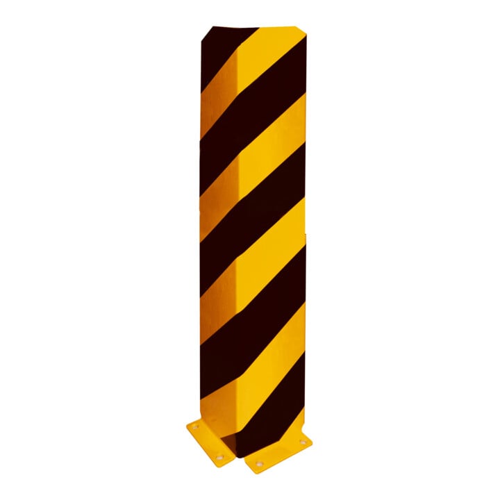 Set Schake Anfahrschutzwinkel, standard Stahlblech 5mm, gelb, beschichtet, + schwarzen Streifen (Folie beigelegt), Schenkellänge 160mm, Höhe 1200mm + BefestigungsschraubensatzTyp 1