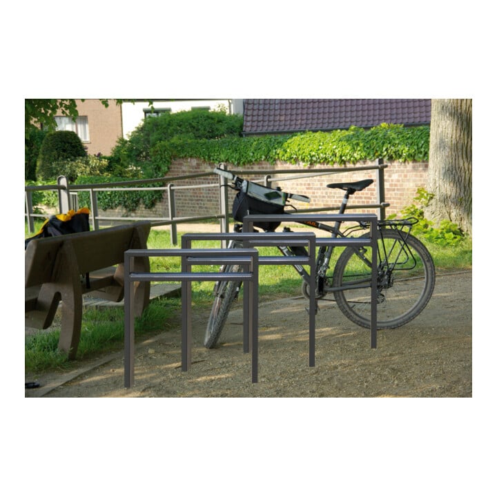 Schake Anlehnbügel aus Vierkantrohr 80x20mm, Breite: 450mm Gesamthöhe:1200 mm ohne Querholm, beschichtet