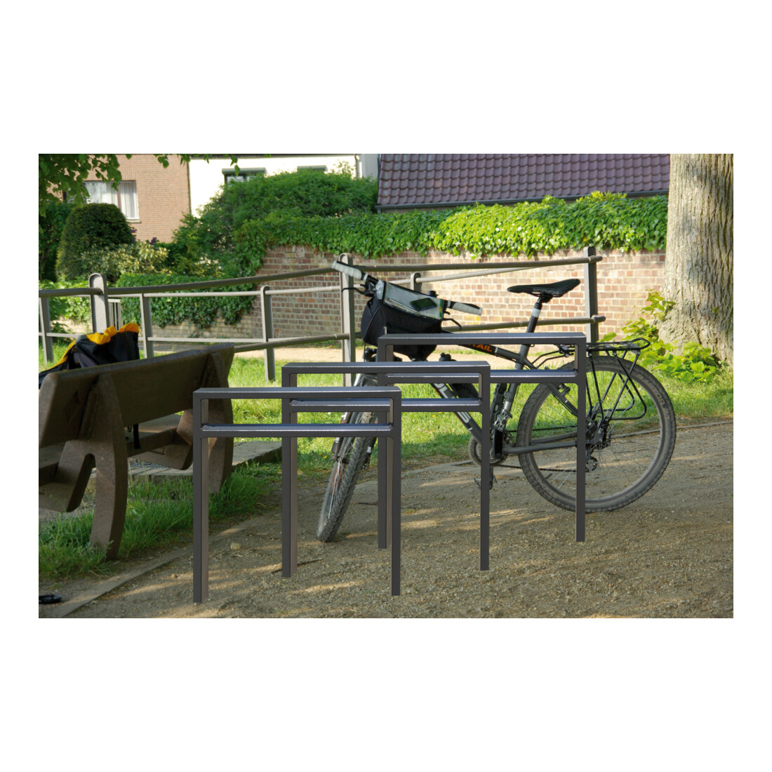 Schake Anlehnbügel aus Vierkantrohr 80x20mm, Breite: 450mm Gesamthöhe:1200 mm ohne Querholm, beschichtet