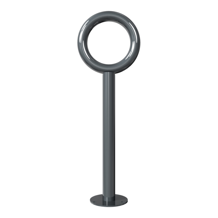 Schake Anlehnpfosten + Rohring senkrechter Pfosten Stahlrohr Ø 60mm, Rohring Ø 300mm Ø 48mm, zum Aufdübeln + Bodenplatte Ø 180mm, Gesamthöhe 900mm, beschichtet, DB703