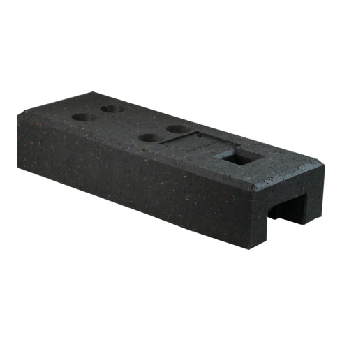Schake Bauzaunfuß aus Kunststoffrecycling, Länge: 690 mm, Höhe 140 mm, Breite 255 mm 5 Einstecklöcher; 4x rund 42mm, 1 x 60x60mm, Farbe: schwarz, 26 kg