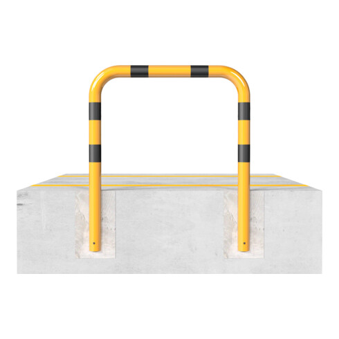 Schake beveiligingsbeugel Ø76 mm, breedte 400 mm, hoogte boven vloer 250 mm, voor plaatsing in beton, geel / zwart