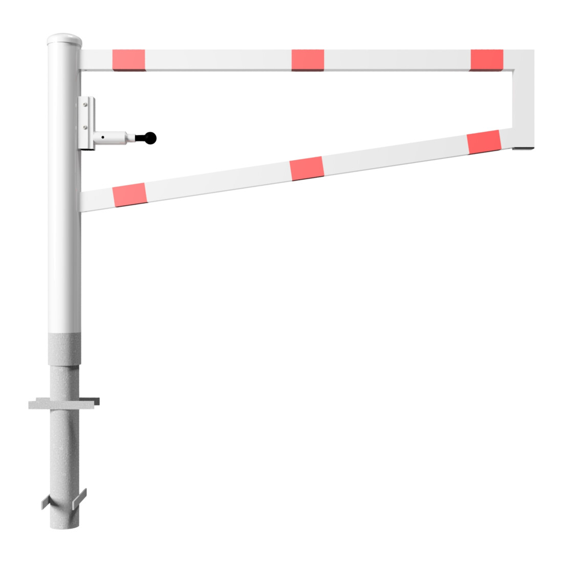 Schake Drehbare Wegesperre + selbst einrastender Verriegelung 1,50m für Vorhangschloss Drehpfosten: Ø 102mm, Schrankenarm: 60x40mm, zum Einbetonieren, weiß / rot