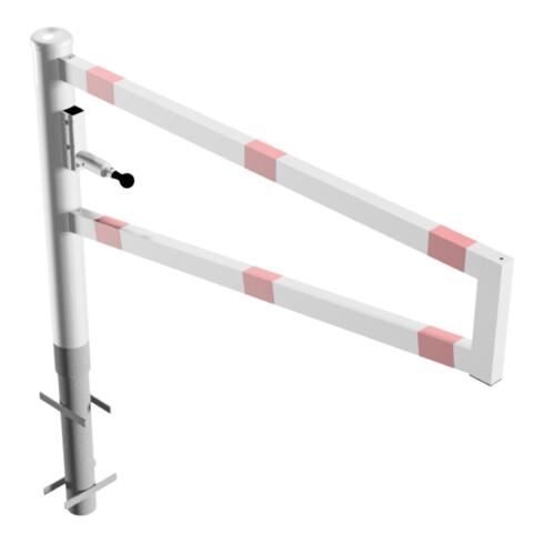 Schake Drehbare Wegesperre + selbst einrastender Verriegelung 1,50m für Vorhangschloss Drehpfosten: Ø 102mm, Schrankenarm: 60x40mm, zum Einbetonieren, weiß / rot