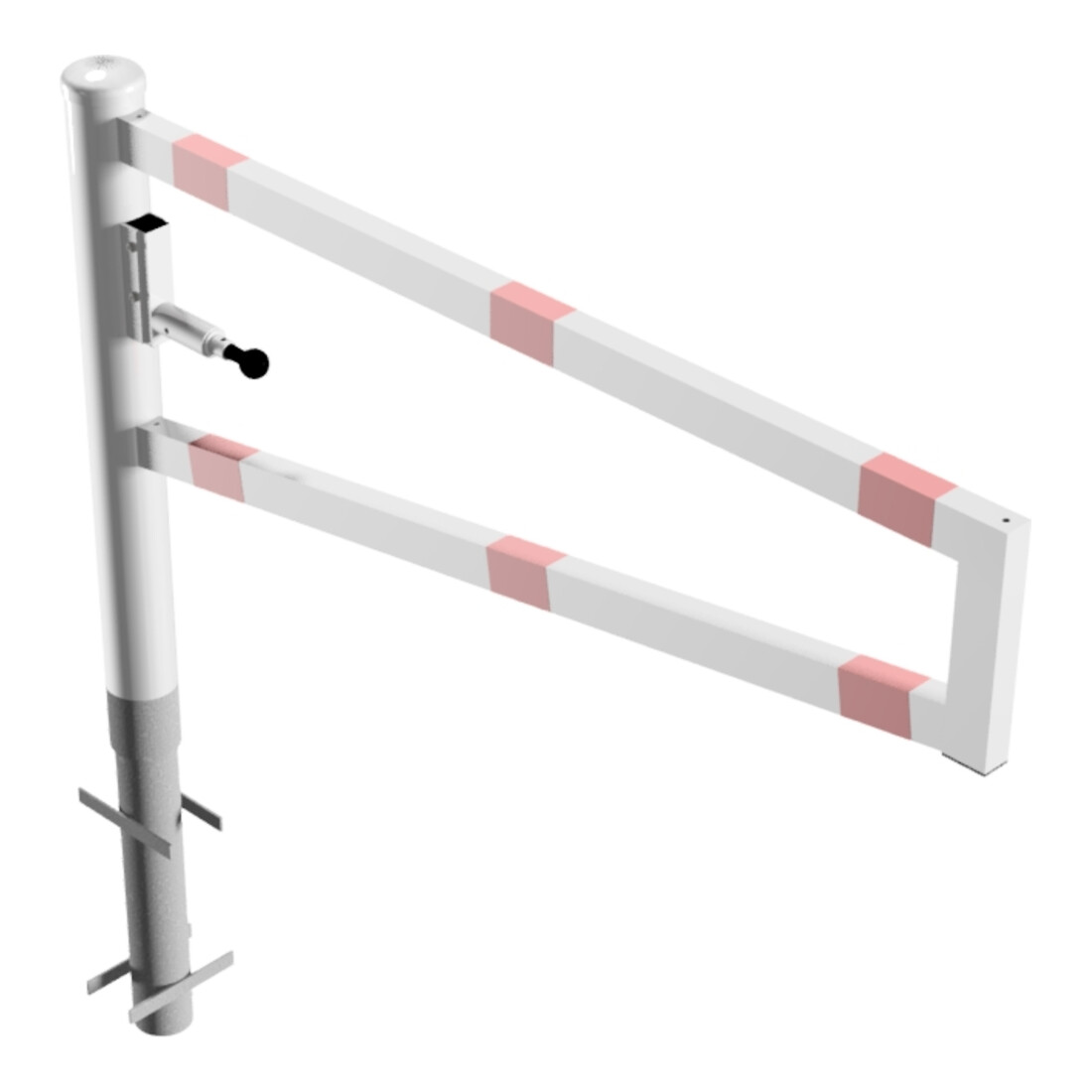 Schake Drehbare Wegesperre + selbst einrastender Verriegelung 1,50m für Vorhangschloss Drehpfosten: Ø 102mm, Schrankenarm: 60x40mm, zum Einbetonieren, weiß / rot