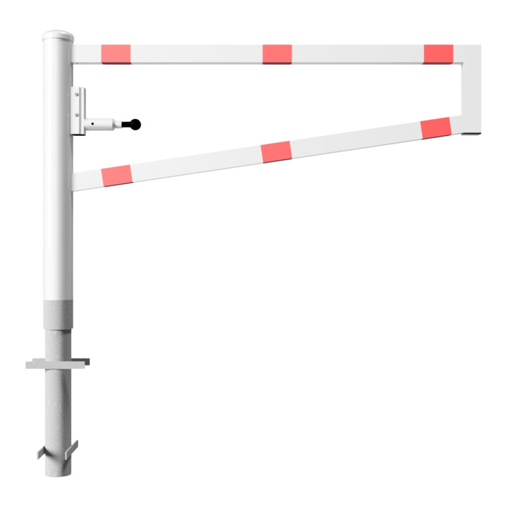 Schake Drehbare Wegesperre + selbst einrastender Verriegelung 1,50m für Vorhangschloss Drehpfosten: Ø 102mm, Schrankenarm: 60x40mm, zum Einbetonieren, weiß / rot
