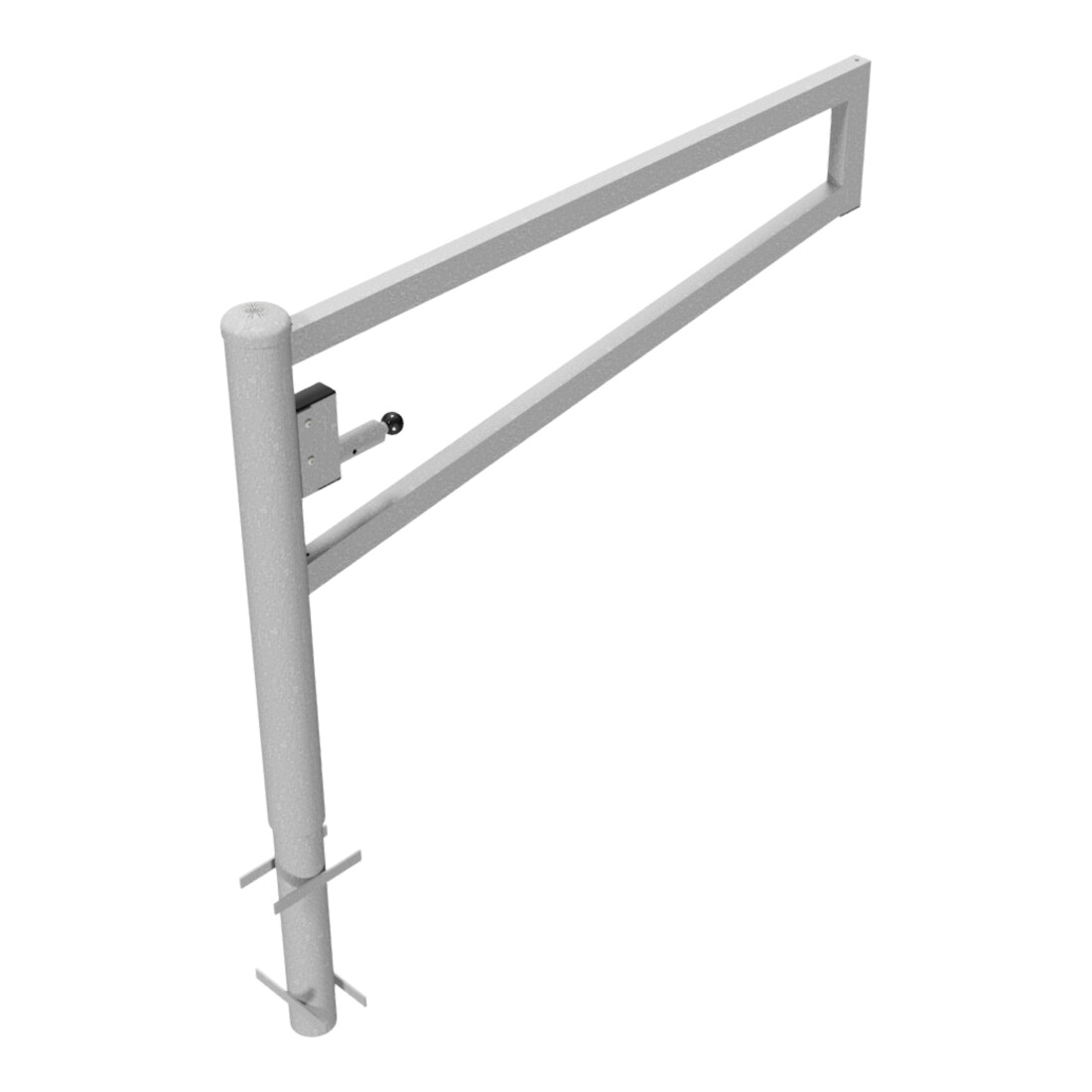Schake Drehbare Wegesperre + selbsteinrastender Verriegelung 1,50m + Dreikantverschluß Drehpfosten: Ø 102mm, Schrankenarm: 60x40mm, zum Einbetonieren,