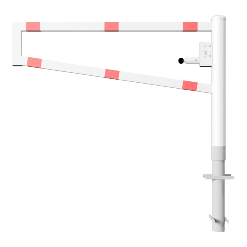 Schake Drehbare Wegesperre + selbsteinrastender Verriegelung 1,50m + Dreikantverschluß Drehpfosten: Ø 102mm, Schrankenarm: 60x40mm, zum Einbetonieren, beschichtet, weiß / rot