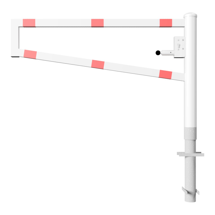 Schake Drehbare Wegesperre + selbsteinrastender Verriegelung 1,50m + Profilzylinder Drehpfosten: Ø 102mm, Schrankenarm: 60x40mm, zum Einbetonieren, beschichtet, weiß / rot