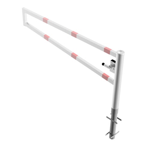 Schake Drehbare Wegesperre + selbsteinrastender Verriegelung 2,00m + Dreikantverschluß Drehpfosten: Ø 102mm, Schrankenarm: 60x40mm, zum Einbetonieren, beschichtet, weiß / rot