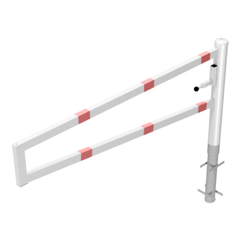 Schake Drehbare Wegesperre + selbsteinrastender Verriegelung 2,00m für Vorhangschloss Drehpfosten: Ø 102mm, Schrankenarm: 60x40mm, zum Einbetonieren, weiß / rot