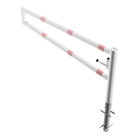 Schake Drehbare Wegesperre + selbsteinrastender Verriegelung 2,00m für Vorhangschloss Drehpfosten: Ø 102mm, Schrankenarm: 60x40mm, zum Einbetonieren, weiß / rot