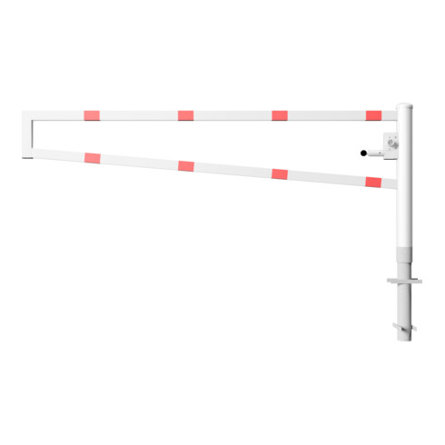 Schake Drehbare Wegesperre + selbsteinrastender Verriegelung 2,50m + Dreikantverschluß Drehpfosten: Ø 102mm, Schrankenarm: 60x40mm, zum Einbetonieren, beschichtet, weiß / rot