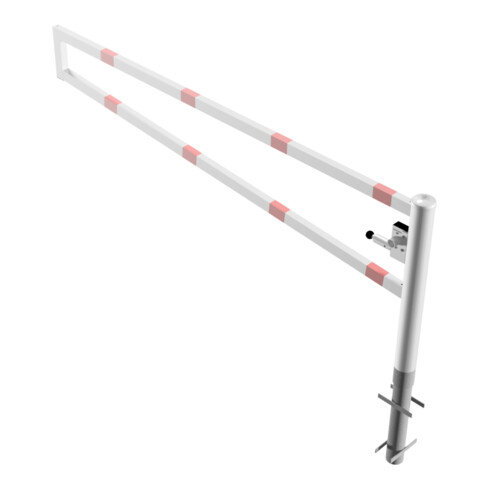 Schake Drehbare Wegesperre + selbsteinrastender Verriegelung 2,50m + Dreikantverschluß Drehpfosten: Ø 102mm, Schrankenarm: 60x40mm, zum Einbetonieren, beschichtet, weiß / rot