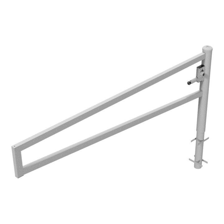 Schake Drehbare Wegesperre + selbsteinrastender Verriegelung 2,50m + Dreikantverschluß Drehpfosten: Ø 102mm, Schrankenarm: 60x40mm, zum Einbetonieren,