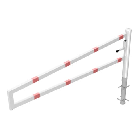 Schake Drehbare Wegesperre + selbsteinrastender Verriegelung 2,50m für Vorhangschloss Drehpfosten: Ø 102mm, Schrankenarm: 60x40mm, zum Einbetonieren, weiß / rot