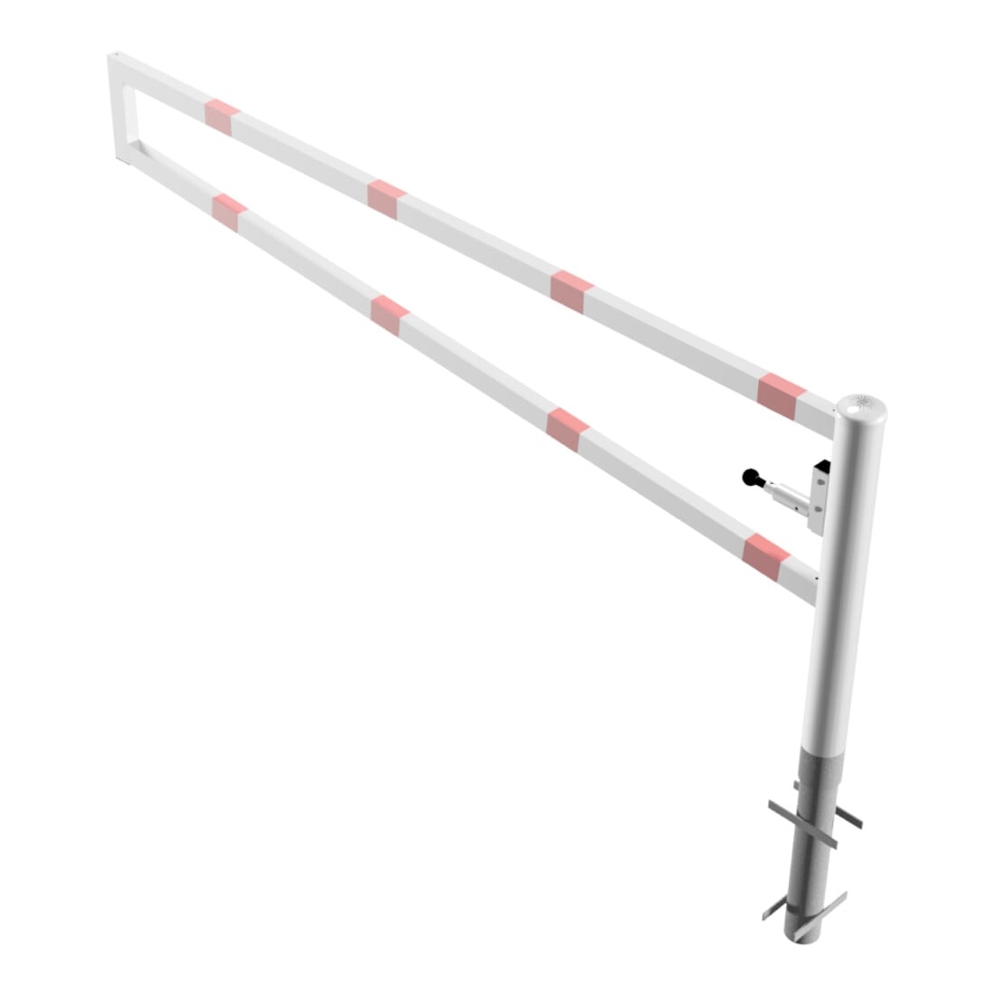 Schake Drehbare Wegesperre + selbsteinrastender Verriegelung 2,50m für Vorhangschloss Drehpfosten: Ø 102mm, Schrankenarm: 60x40mm, zum Einbetonieren, weiß / rot