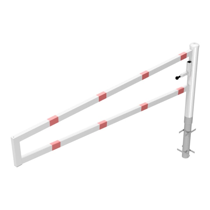 Schake Drehbare Wegesperre + selbsteinrastender Verriegelung 2,50m für Vorhangschloss Drehpfosten: Ø 102mm, Schrankenarm: 60x40mm, zum Einbetonieren, weiß / rot