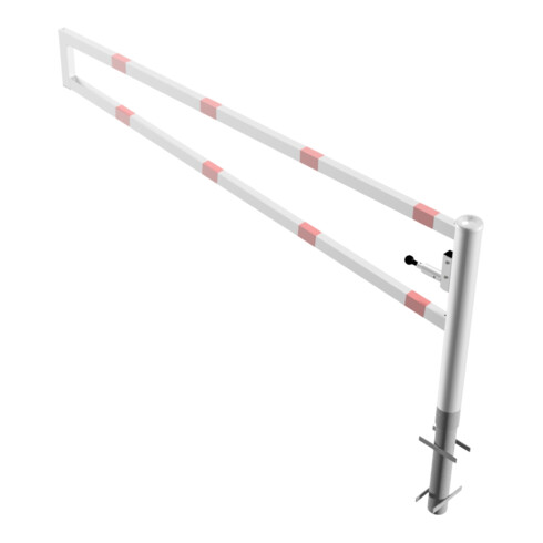 Schake Drehbare Wegesperre + selbsteinrastender Verriegelung 2,50m für Vorhangschloss Drehpfosten: Ø 102mm, Schrankenarm: 60x40mm, zum Einbetonieren, weiß / rot