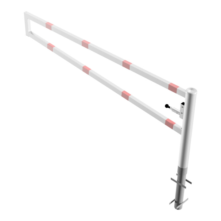Schake Drehbare Wegesperre + selbsteinrastender Verriegelung 2,50m für Vorhangschloss Drehpfosten: Ø 102mm, Schrankenarm: 60x40mm, zum Einbetonieren, weiß / rot