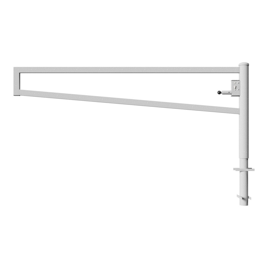 Schake Drehbare Wegesperre + selbsteinrastender Verriegelung 2,50m + Profilzylinder Drehpfosten: Ø 102mm, Schrankenarm: 60x40mm, zum Einbetonieren, feuerverzinkt