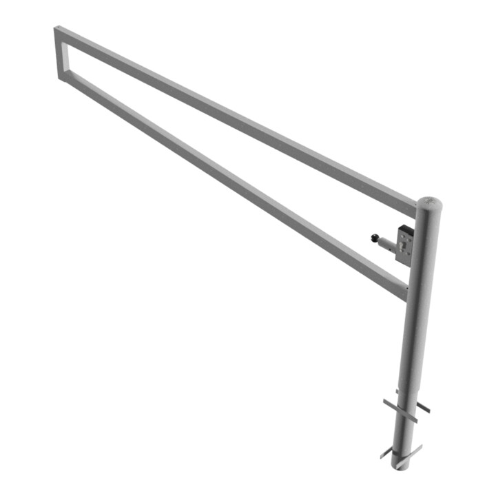 Schake Drehbare Wegesperre + selbsteinrastender Verriegelung 2,50m + Profilzylinder Drehpfosten: Ø 102mm, Schrankenarm: 60x40mm, zum Einbetonieren, feuerverzinkt