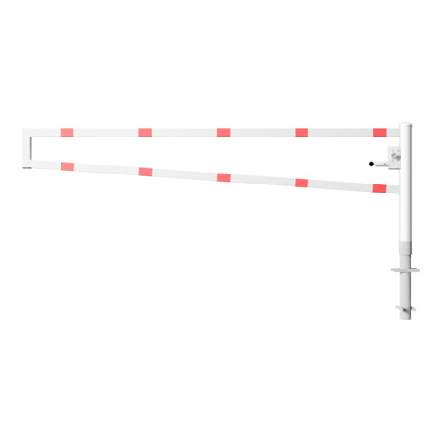 Schake Drehbare Wegesperre + selbsteinrastender Verriegelung 3,00m + Dreikantverschluß Drehpfosten: Ø 102mm, Schrankenarm: 60x40mm, zum Einbetonieren, beschichtet, weiß / rot
