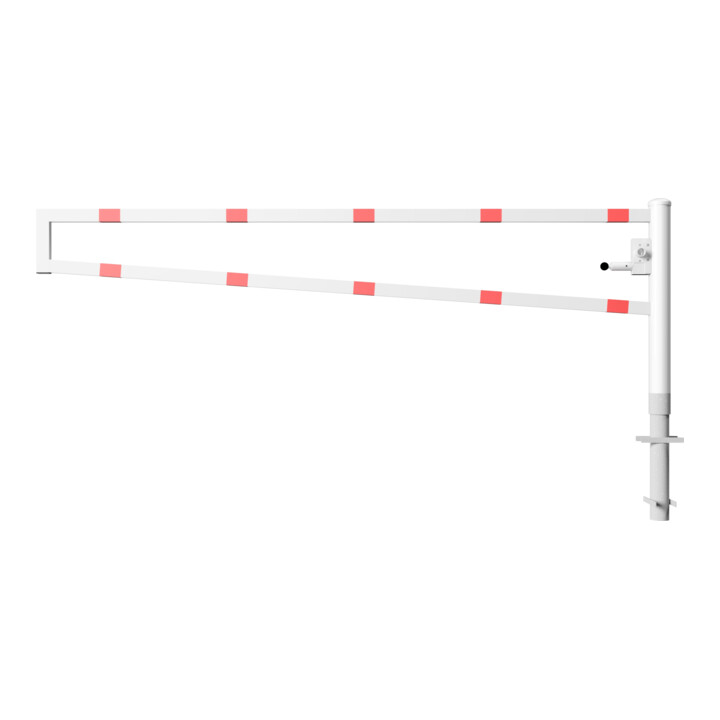 Schake Drehbare Wegesperre + selbsteinrastender Verriegelung 3,00m + Dreikantverschluß Drehpfosten: Ø 102mm, Schrankenarm: 60x40mm, zum Einbetonieren, beschichtet, weiß / rot