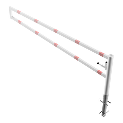 Schake Drehbare Wegesperre + selbsteinrastender Verriegelung 3,00m für Vorhangschloss Drehpfosten: Ø 102mm, Schrankenarm: 60x40mm, zum Einbetonieren, weiß / rot