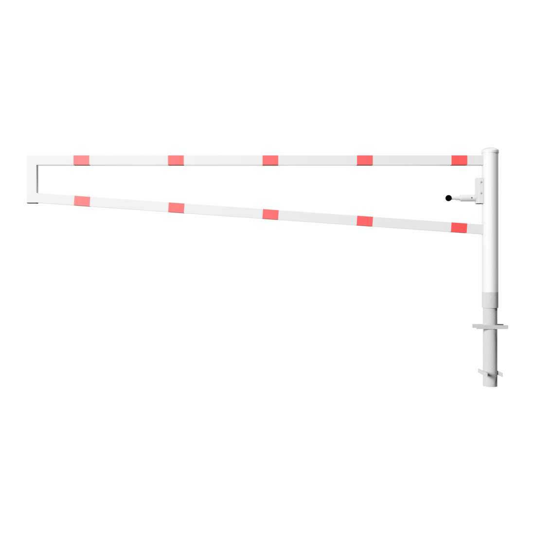 Schake Drehbare Wegesperre + selbsteinrastender Verriegelung 3,00m für Vorhangschloss Drehpfosten: Ø 102mm, Schrankenarm: 60x40mm, zum Einbetonieren, weiß / rot