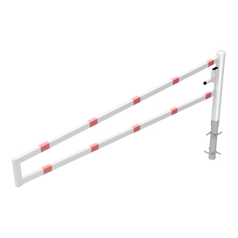 Schake Drehbare Wegesperre + selbsteinrastender Verriegelung 3,00m + Profilzylinder Drehpfosten: Ø 102mm, Schrankenarm: 60x40mm, zum Einbetonieren, beschichtet, weiß / rot