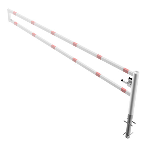 Schake Drehbare Wegesperre + selbsteinrastender Verriegelung 3,50m + Dreikantverschluß Drehpfosten: Ø 102mm, Schrankenarm: 60x40mm, zum Einbetonieren, beschichtet, weiß / rot