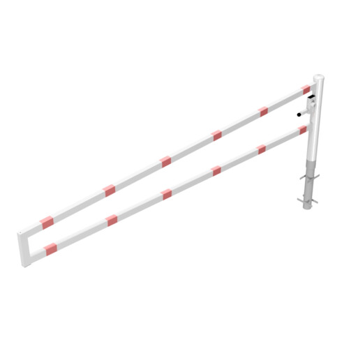 Schake Drehbare Wegesperre + selbsteinrastender Verriegelung 3,50m + Dreikantverschluß Drehpfosten: Ø 102mm, Schrankenarm: 60x40mm, zum Einbetonieren, beschichtet, weiß / rot