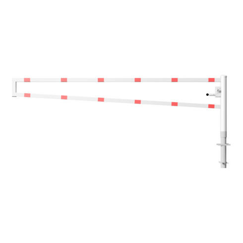 Schake Drehbare Wegesperre + selbsteinrastender Verriegelung 3,50m + Dreikantverschluß Drehpfosten: Ø 102mm, Schrankenarm: 60x40mm, zum Einbetonieren, beschichtet, weiß / rot