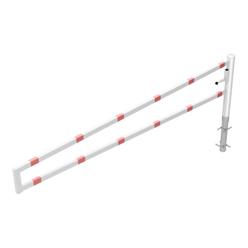 Schake Drehbare Wegesperre + selbsteinrastender Verriegelung 3,50m für Vorhangschloss Drehpfosten: Ø 102mm, Schrankenarm: 60x40mm, zum Einbetonieren, weiß / rot