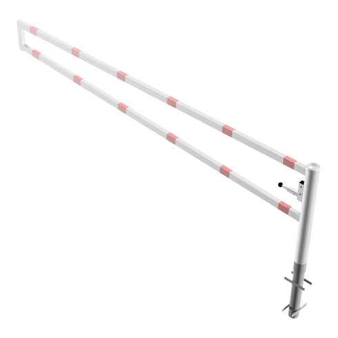 Schake Drehbare Wegesperre + selbsteinrastender Verriegelung 3,50m für Vorhangschloss Drehpfosten: Ø 102mm, Schrankenarm: 60x40mm, zum Einbetonieren, weiß / rot
