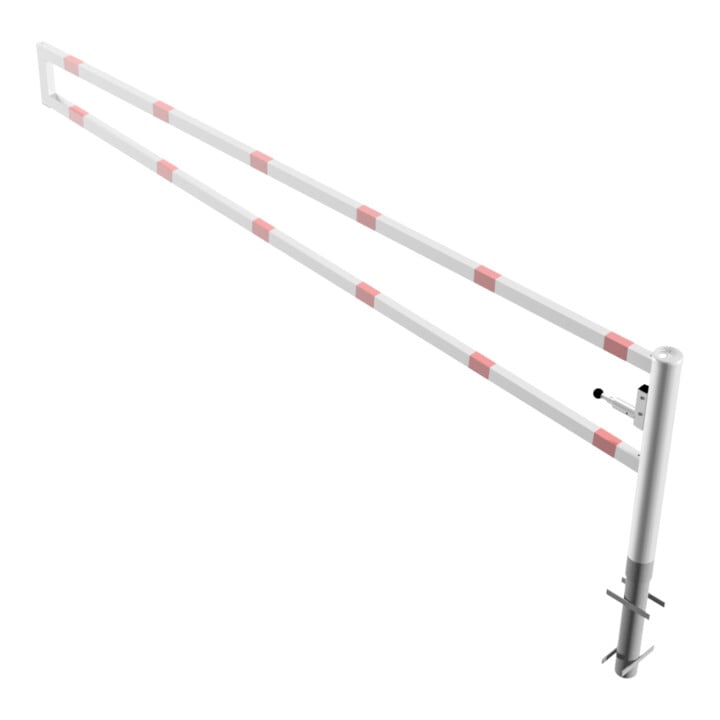 Schake Drehbare Wegesperre + selbsteinrastender Verriegelung 3,50m für Vorhangschloss Drehpfosten: Ø 102mm, Schrankenarm: 60x40mm, zum Einbetonieren, weiß / rot