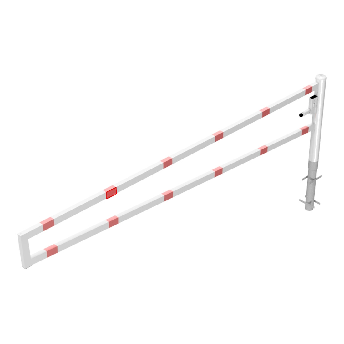Schake Drehbare Wegesperre + selbsteinrastender Verriegelung 3,50m + Profilzylinder Drehpfosten: Ø 102mm, Schrankenarm: 60x40mm, zum Einbetonieren, beschichtet, weiß / rot