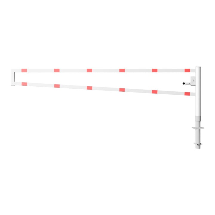 Schake Drehbare Wegesperre + selbsteinrastender Verriegelung 3,50m + Profilzylinder Drehpfosten: Ø 102mm, Schrankenarm: 60x40mm, zum Einbetonieren, beschichtet, weiß / rot