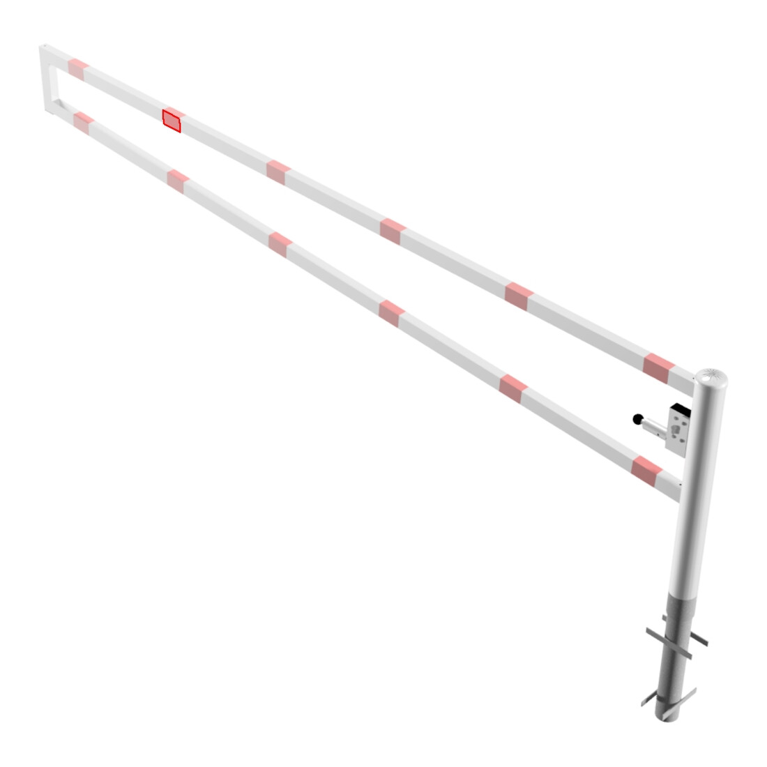 Schake Drehbare Wegesperre + selbsteinrastender Verriegelung 3,50m + Profilzylinder Drehpfosten: Ø 102mm, Schrankenarm: 60x40mm, zum Einbetonieren, beschichtet, weiß / rot