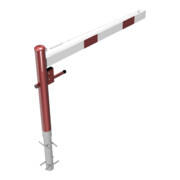 Schake Drehschranke 1,50m + Dreikantverschluss + Seilzugverstärkung, Drehpfosten: Ø 102mm, rot (RAL 3001) Schrankenarm: Aluminiumrohr 100x50mm, weiß / rot zum Einbetonieren-4