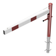 Schake Drehschranke 1,50m, für Vorhangschloss + Seilzugverstärkung, Drehpfosten: Ø 102mm, rot (RAL 3001) Schrankenarm: Aluminiumrohr 100x50mm, weiß / rot zum Einbetonieren-4